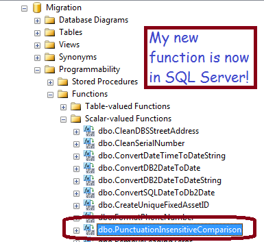 In SQL Server, you can see your function under Programmability/ Scalar-valued Functions